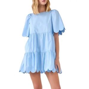 Blue English Factory Scalloped Mini Dress